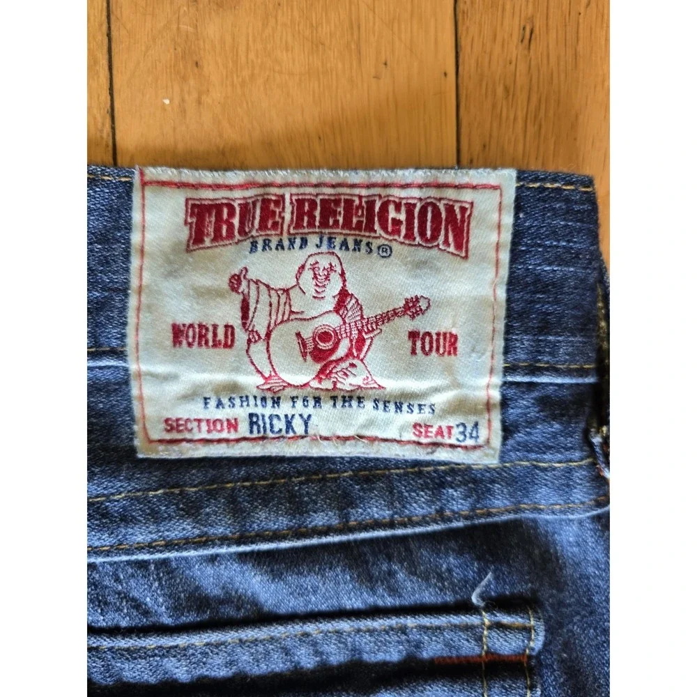 Vintage True Religion Jeans Men 40x34 Ricky Flap Denim Pants Made USA World Tour